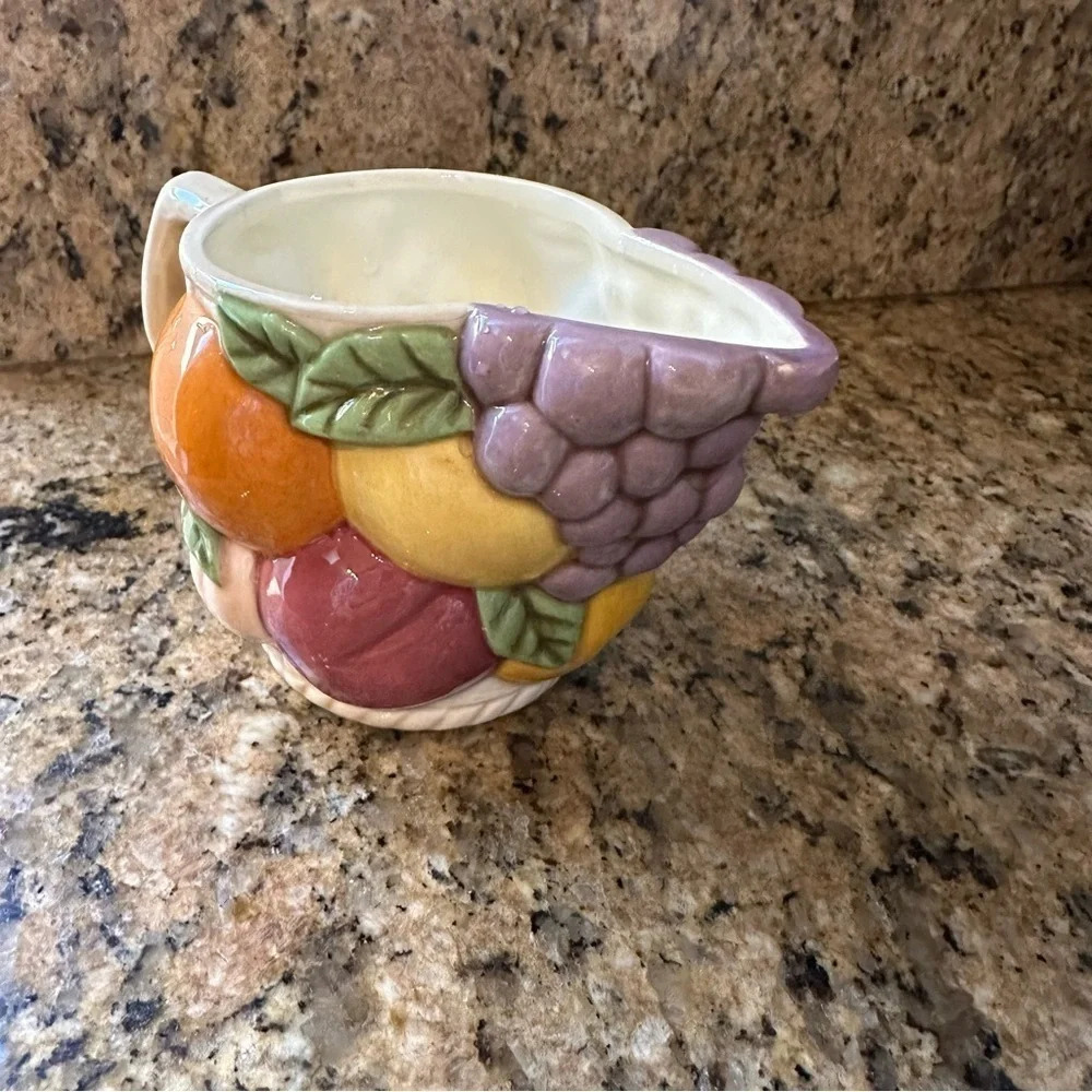 Vintage creamer basket weave fruit cottage core pitcher